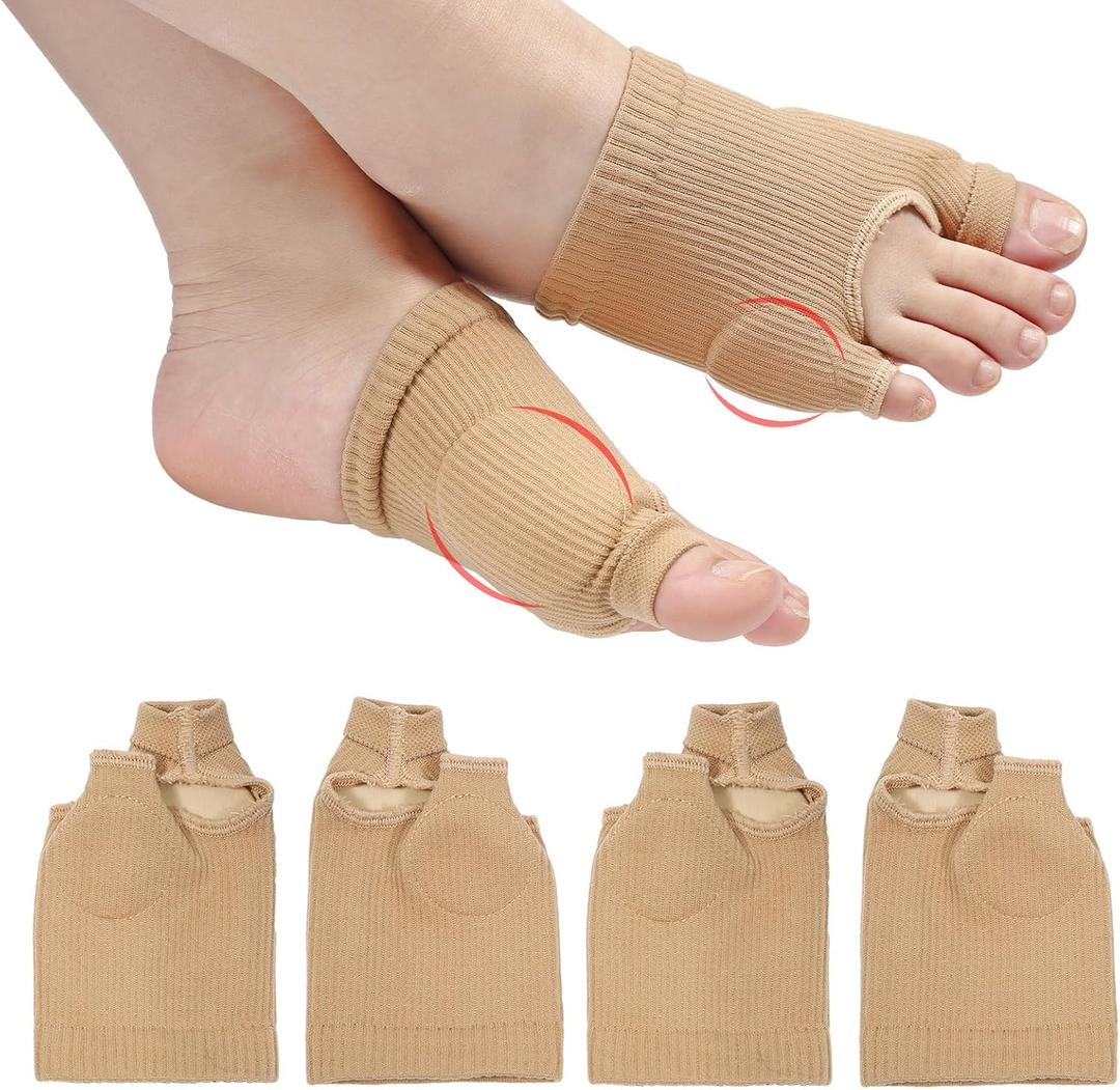 2 Pairs Toe Pads Upgraded, Breathable Big & Little Toes Bunion Cushion Sleeve Comfortable Toe Wraps Elastic Foot Protector Corrector Guards Socks for Day and Night Relief Support Men Women (S)
