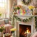 3 x Yquqwn Easter Table Decorations, Wooden Bunny Tabletop Decor with LED Lights, Wooden Bunny Sign with Plush Tail Vintage Plaid Style, for Easter Table Decor Spring Home Mantel Desk Office Party Decorations