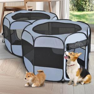 2-in-1 XLarge Pop Up Dog Playpen, Cat Puppy Pet Playpen, Indoor Outdoor Cats Enclosed, Cat Tent Crate Cage Kennel, Portable Playpen for Kitten and Small Animals(No Divider, Unified Space)