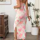Milumia Women's Maternity Floral Mesh Strapless Tube Dress Sexy Split Thigh Bodycon Maxi Dress (L)