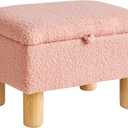 Teddy Velvet Small Ottoman Foot Rest, Foot Stools with Storage Small, Upholstered Rectangle Wood Ottoman with Safety Hinge Flip Top, Bed Stool for Bedroom Dorm Teddy Pink YD-JD136P