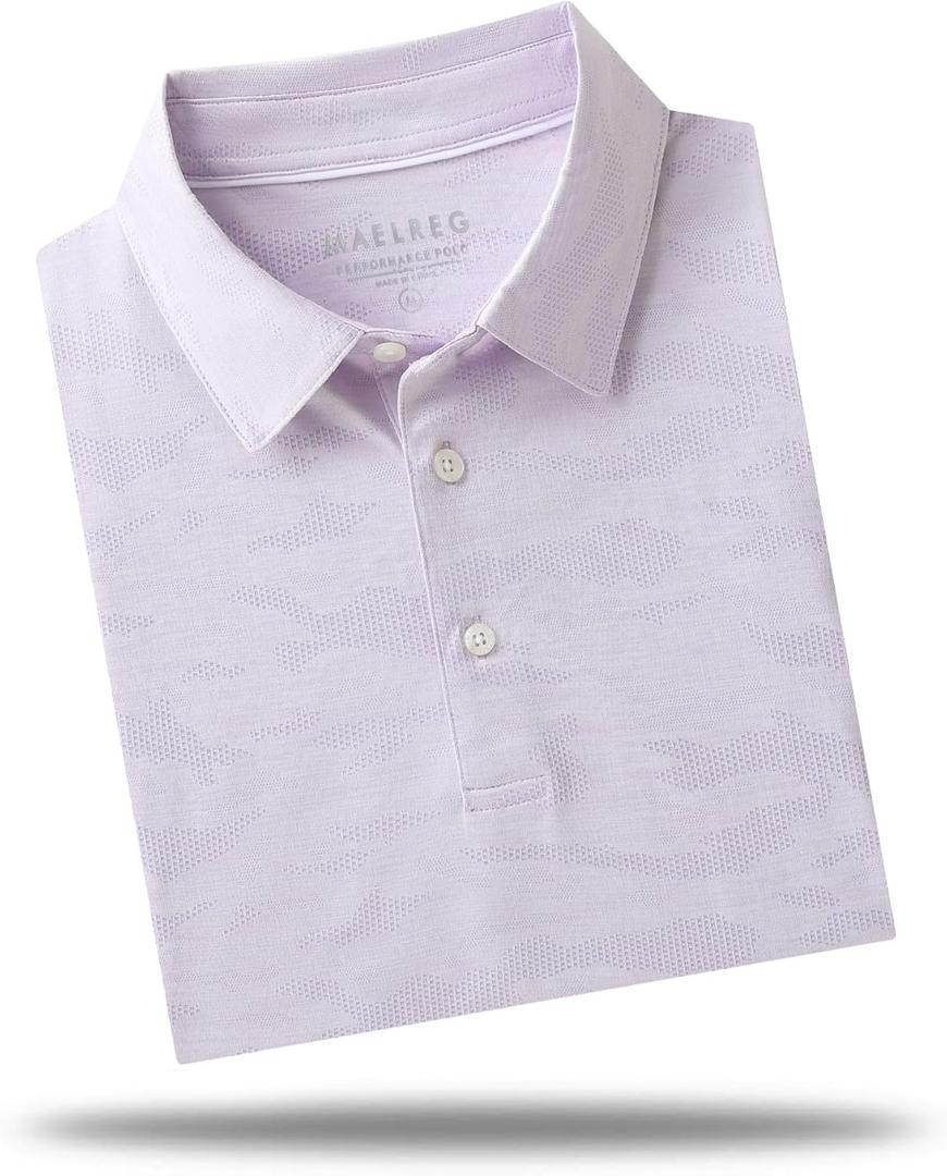 M MAELREG Golf Shirts for Men Short Sleeve Heather Jacquard Textured Stretch Moisture Wicking Performance Mens Polo Shirts (L)
