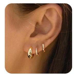 3 Pair Small Gold Hoop Earrings Sets For Multiple Piercing, Chunky Gold Hoop Earring For Women as Huggie Earrings Helix Piercing Jewelry, Dainty Hoops Cartilage Earring for Women Trendy