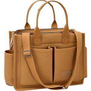 Tote Bag for Women With Compartments,Large Canvas Tote Women's Purse Crossbody Bags Work Laptop Book Bag Satchels Handbags (New Upgrade Brown With Compartments and Side Cup Holders)