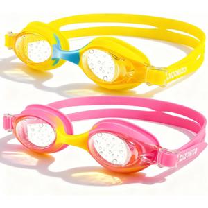 2 Pack Kids Swim Goggles for Toddlers 6-14(8-12), Anti-Fog UV Protection No Leak Swimming Glasses for Boys Girls (Rose & Yellow)