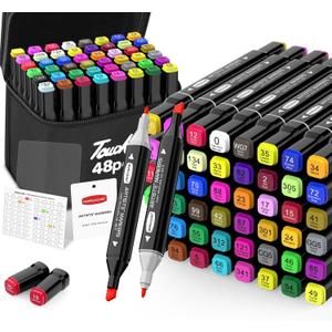 HOMESILMO 48 Color Alcohol Pen Set, Double Tip Art Adult Alcohol Pen, Mixed Sketching Art Supplies, Sketchbook, Coloring Drawing Card, Illustration Production, Brush Head and Chisel Head Double Tip (Black)