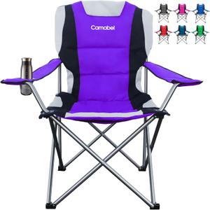 Camabel Folding Camping Chairs 400lbs Extra Large Outdoor Lawn Chair Padded Sports Lightweight Portable Chairs for Beach Hiking Fishing Picnic BBQ with Cup Holder and Storage Bag Purple