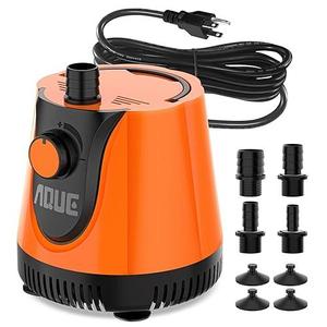 AQUE 360° All-Round Water Intake Submersible Pump. It Is Suitable For Fish Tanks, Ponds, Aquariums And Hydroponic Systems. It Comes With A 6-Foot Power Cord And 4 Nozzles (60W)