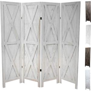 Premium Home 4-Panel Room Divider  Rustic White Barn Door, X Pattern Folding Privacy Screen, Partition Wall