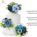 TINGE TIME 3Pcs Wedding Cake Topper Pre-made Set, Navy Blue Artificial Wedding Cake Flower for Reception & Anniversary, Silk Floral Wedding Toppers for Cake, Valentines Cake Topper Decorations, 4.8 inches x 2 inches