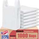 Glotoch 1000 Count-Plastic T-shirt Bags Plain White, 11.5" x 6.5" x 21" Grocery Bags with Handles for Restaurant, Retail, Grocery Store, Takeout, Convenience, Trash, Shopping Bag Small Business