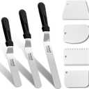 Anaeat Icing Spatula, 3 Pieces Professional Angled Offset Frosting Spatulas with 6", 8", 10" Stainless Steel Blades & 4 Pack Cake Smoother Scraper for Cake Decorating, Baking & Pastry (Set of 7)