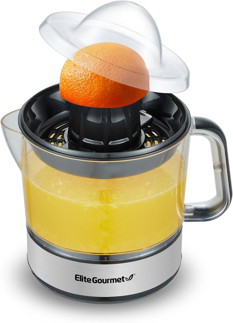 Elite Gourmet ETS623 BPA-Free Electric Citrus Juicer, Compact, Large Volume, Pulp Control, Oranges, Lemons, Limes, Grapefruits with Easy Pour Spout, 24oz, Black/Stainless Steel (24 ounce)
