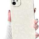 NITITOP Compatible with iPhone 12 Case Cute for Women Girl Vintage Flower Floral Leaves Pattern Trendy Slim Fit TPU Silicone Shockproof Girly Fashion Protective Phone - White