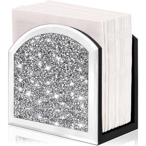 Wocred Mirror Napkin Holder,Crystal Crushed Diamond Vertical Holder,Cute Glass Mirror Napkin Holder for Counter or Table.(5.9X5.9X3)