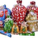 Christmas Gift Bags with Drawstrings&Bottom, Christmas Bags For Gifts Wrapping Holiday Gift Bag Bulk for Presents Goody, Reusable Plastic Xmas Gift Bags Assorted Sizes Extra Large/Medium/Small (15Pcs)