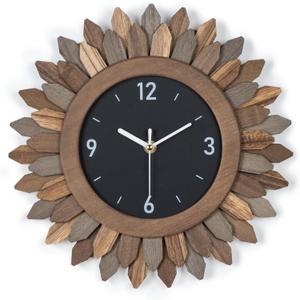 Honiway Wall Clock Battery Operated 12 in Rustic Wood Boho Sunburst Decorative Wall Clock Silent Non Ticking Farmhouse Small Wall Clocks for Living Room Kitchen Bathroom Bedroom Decor (Tricolor)