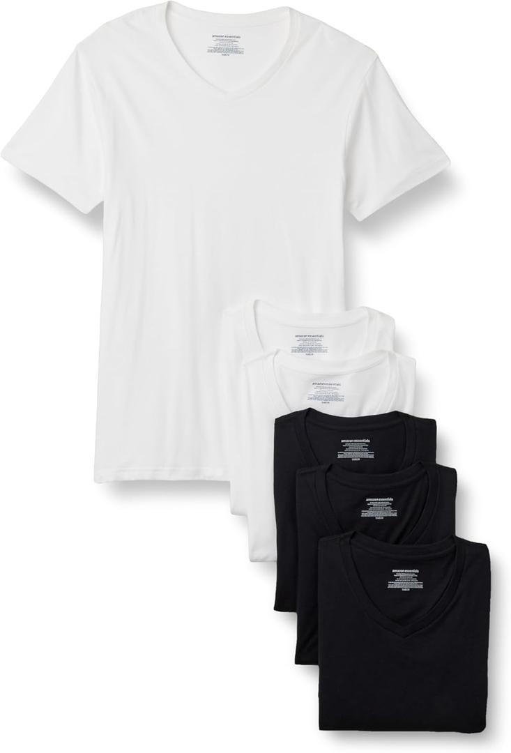 Amazon Essentials Men's V-Neck Undershirt, Breathable Cotton, Pack of 6 (Large, Black/White)