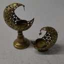 2 Pcs Golden Moon Shape Candle Holder Metal Candlestick Holder Ramadan Decorations Eid Mubarak Table Decor for Birthday, Wedding, Church, Table Centerpiece Decoration