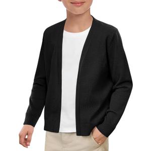 Haloumoning Boys School Uniform Cardigan Sweater Kids Knit Open Front Long Sleeve Outerwear 5-14 Years (7-8 Years, Black)