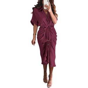 BTFBM Women Button Down Ruched Shirt Dresses Satin Short Sleeve Lapel V Neck Summer Maxi Dress 2025 Party Wedding Guest (Large, Purple Red) BTFBM Women Button Down Ruched Shirt Dresses Satin Short Sleeve Lapel V Neck Summer Maxi Dress 2025 Party Wedding Guest (Large, Purple Red)