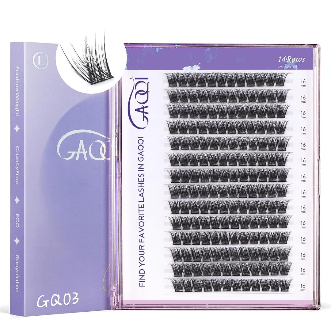 GAQQI Lash Clusters, GQ03 False Eyelashes DIY Lash Extensions C Curve 168PCS Cluster Lashes 16MM, Wispy and Natural Lash Wisps (GQ03,C,16mm)