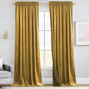 RYB HOME Rich Gold Brown Velvet Curtains 84 inches, Thermal Insulated, Light Blocking, Elegant Rod Pocket Velvet Drapes for Living Room, 52" W x L90 L, 2 Panels Set