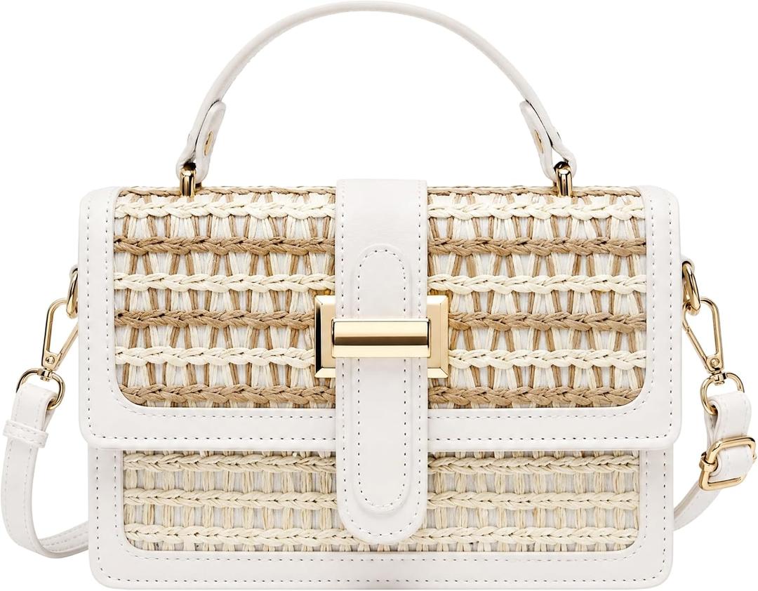 Small Straw Purse for Women Summer Beach Crossbody Bag Woven Handbags and Purses with PU Leather Top Handle