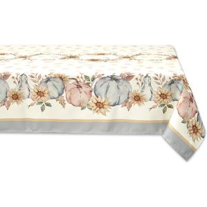 YiHomer Blue Pumpkin Bordered Thanksgiving Tabletop, Stonewashed Fall Pumpkin and Sunflower Cottage Print Easy Care Fabric, Farmhouse Harvest, Tablecloth, 52 x 70 Rectangle