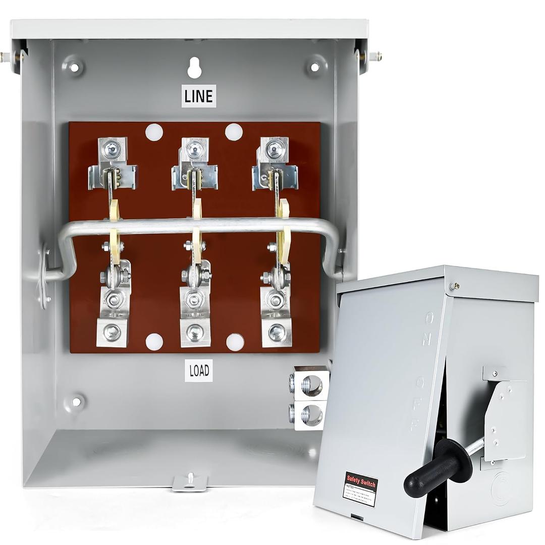 100-Amp, 3 Pole 120V/240V General Safety Switch, Non-Fused AC Disconnect Switch Box, Outdoor&Indoor, NEMA-3R Enclosure, Anti Corrosion and Rust Prevention with Ground Kit (100A)