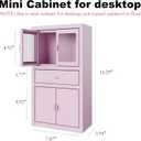 Mini Cabinet for Desk, Cute Small Locker for Girls, Metal Desktop Organizer with Drawer, Mini Cabinet for Miniature Display, Accessories Organizer for Desktop, Pink