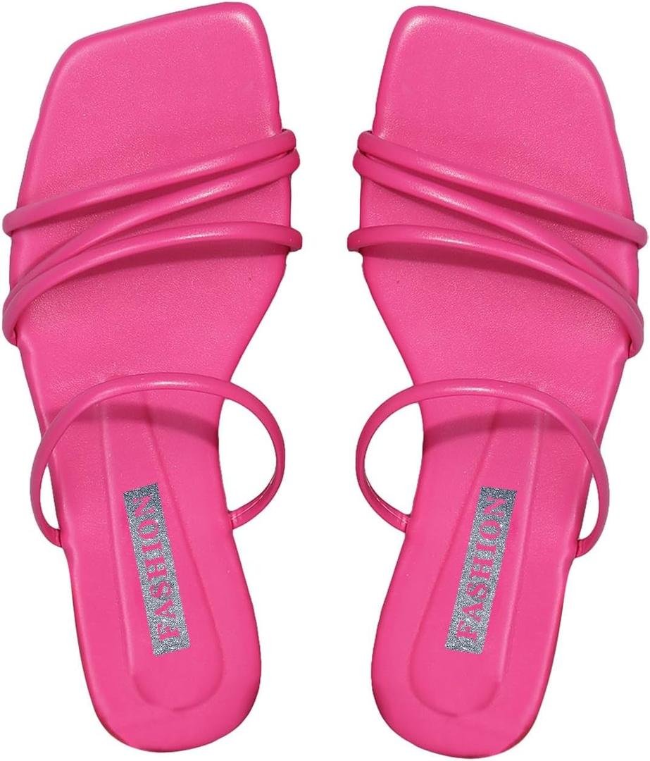 GORGLITTER Women's Cute Strappy Sandals Flat Sandals Toe Ring Summer Slide Sandal Slip on Flip Flops Vacation Trendy Sandals 2025 Light Hot Pink 7.5 (Pink)