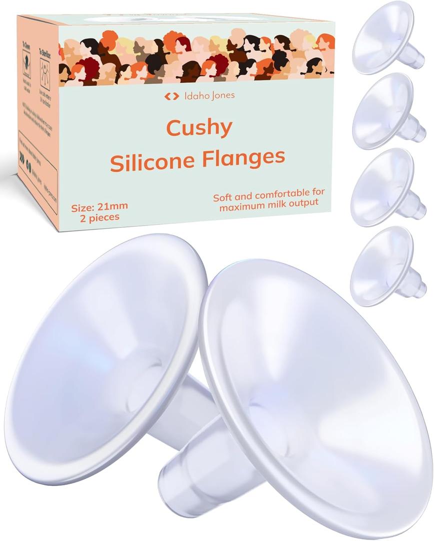 Cushy Silicone Flanges, Breast Shields - Replacement Pump Parts - for Spectra, Lansinoh, Medela Pumps - Great for Elastic Nipples - Double (2 Pack) - 21, 24, 27, 30 mm