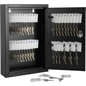KYODOLED Key Storage Lock Box with Key, Locking Key Cabinet, 40 Key Holder Box Wall Mount with Key Lock, Key Hooks & Tags Key Labels, 2.5" D x 8.1" W x 12.1" H (Black,40 Key)