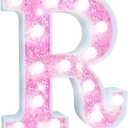 Pooqla LED Marquee Letter Lights, Light Up Pink Letters Glitter Letter Sign for Girls Gifts, Battery Powered for Night Light Birthday Party Wedding Home Bar Christmas Decoration, Cool White Pink R