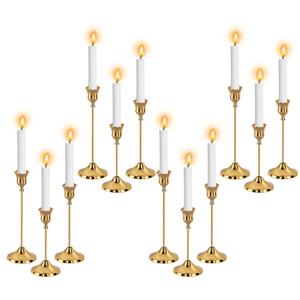 12pcs Gold Candle Holders, Candlestick Holders Taper Candle Holders for Pillar Candles Sticks Holder Decor Halloween Christmas Decorations Candle Candelabros para Centros de Mesa