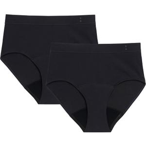 Thinx for All Period Underwear, Everyday Comfort Hi-Waist, Holds Up to Regular 12 Tampons, Period Panties, Leakproof, Reusable & Controls Odor, Black, 2 Pack, Small