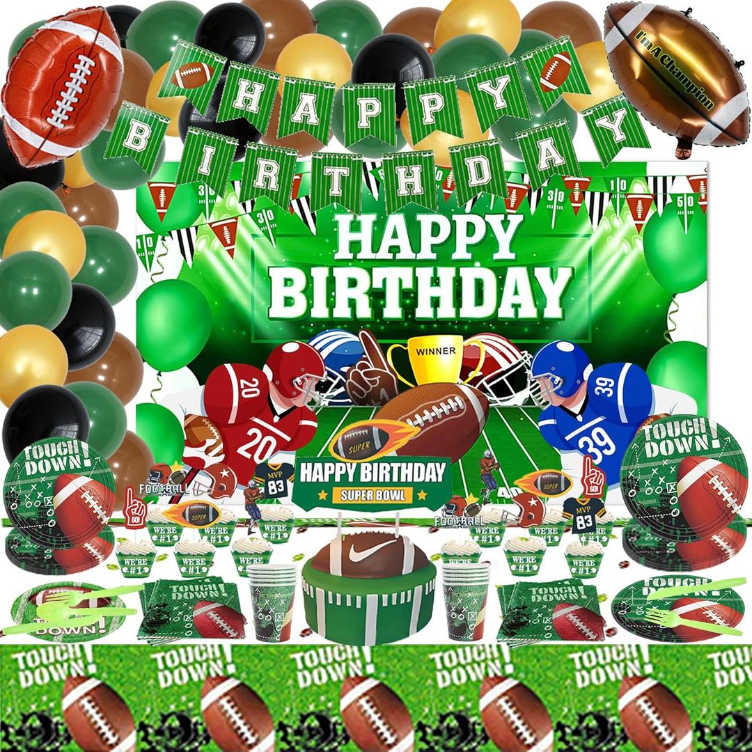 177 Pcs Football Birthday Party Decorations Football Themed Party Supplies Include Balloon Banner Tablecloth Backdrop for Boy Girl Sport Birthday Decorations