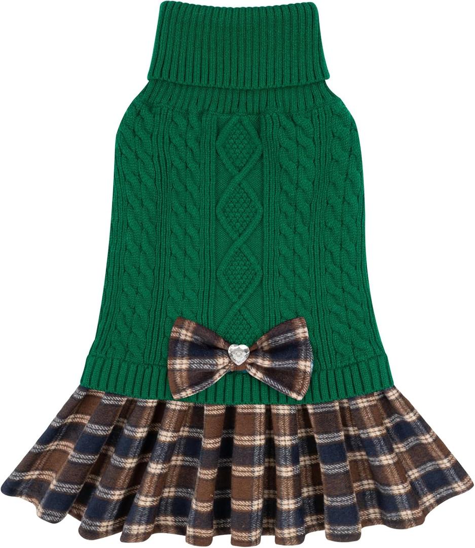 KYEESE Dog Sweater Thick Dog Sweaters for Small Dogs Male Stretchy Knitwear Pet Sweater Dress Warm Pullover Pet Coats Comfy Dogs Clothes with Bowtie Soft Turtleneck Cat Sweaters, Green, Medium