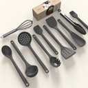 Silicone Cooking Utensils Set - 600F Heat Resistant, Nonstick Kitchen Utensil Set with Spatulas, Spoons, Whisk, Tongs, BPA Free, Dishwasher Safe (Gray)