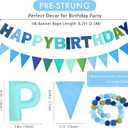 CANREVEL Pre-Strung 3D Rainbow Happy Birthday Banner, 3 PCS Happy Birthday Felt Sign, Pom Pom Garland, Triangle Fabric Bunting, Colorful Reusable Birthday Decorations for Women Men Girls Boys, Blue