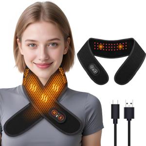 Yabuu Neck Heating Pad With Massage, USB Heating Pad With 3000mAh Battery Pain Relief, 3 Heat Setting and Massage Setting, Electric Thermal Hot Compress Neck Brace, Heat Therapy for Soreness Stiffness