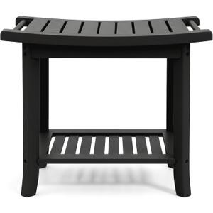 Teak shower bench with Storage Shelf, Shower Stool for Inside Shower, Waterproof Shower Bench Seat, Shower Chair for Inside Shower, Wood Bench, Bathroom Bench (Natural Wood) (Black Wood)