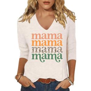 Womens 3/4 Sleeve V Neck Valentine T Shirts Love Heart Printed Graphic Tee Tops (Large, Mo Beige)