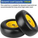GICOOL Flat Free Lawn Mower Tire and Wheel with Bearing Bore 3/4" or 5/8", 13x5.00-6 Smooth Tread Tire, 3.25"-5.9" Centered Hub, 2 PCS