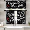 Farmhouse Black Kitchen Window Curtains Valance and Tier Set 36 Inch, Heart of Sweet Home Rod Pocket Short Tier Curtain for Bathroom, Modern Small Cafe Drapes for Kitchen Decor