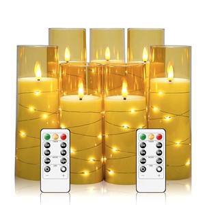 Eebuss Flameless Candles with Embedded Star String, Battery Operated LED Pillar Candles with Timer and Remote Control,Home Decorating for Ambiance, Set of 6 (Gold) Eebuss Flameless Candles with Embedded Star String, Battery Operated LED Pillar Candles with Timer and Remote Control,Home Decorating for Ambiance, Set of 6 (Gold)