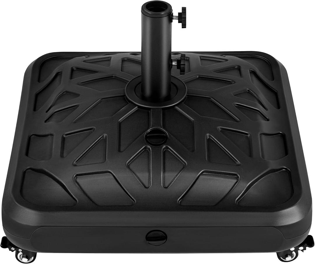 Yaheetech Fillable Mobile Umbrella Base, Heavy Duty Patio Umbrella Pole Holder for Outdoor 4 Wheels, 4 Locks 2 Knobs 123lb Capacity for Deck, Poolside, Garden, Black-Checkered