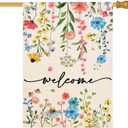 Baccessor Spring Summer Welcome Floral House Flag 28x40 Inch Double Sided Large Yard Flag Outside Outdoor Seasonal Burlap Flowers Flags Home Patio Decoration