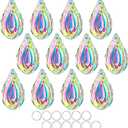 HDCRYSTALGIFTS 12pcs Suncatcher Crystal 50mm AB Loquat Shape Chandelier Parts Drops Prisms Hanging Crystal Sun Catchers,Colorful Glass Ornaments for Christmas Tree